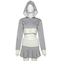 2PCS Grey Cropped Hoodie + Pleated Mini Skirt  - Thumbnail 6