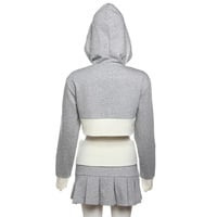 2PCS Grey Cropped Hoodie + Pleated Mini Skirt  - Thumbnail 8