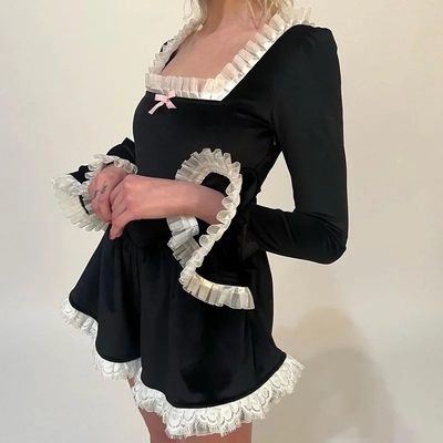 Splice Lace Ruffle Dress