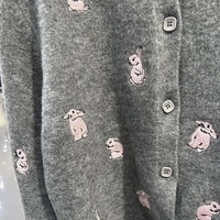 Grey Rabbit Embroidery Knit Cardigan  - Thumbnail 4