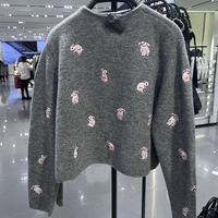 Grey Rabbit Embroidery Knit Cardigan  - Thumbnail 5