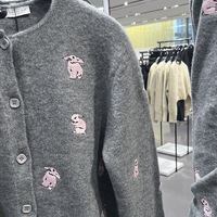 Grey Rabbit Embroidery Knit Cardigan  - Thumbnail 7