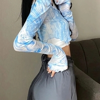 Blue Tie Dye Mesh Crop Top - Thumbnail 1