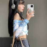 Blue Tie Dye Mesh Crop Top - Thumbnail 7