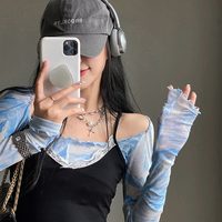 Blue Tie Dye Mesh Crop Top - Thumbnail 8