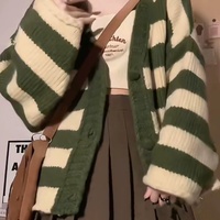 Green Stripe Loose Cardigan  - Thumbnail 1