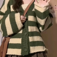 Green Stripe Loose Cardigan  - Thumbnail 2