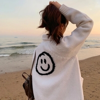 Smiley Face Loose Zipper Sweater  - Thumbnail 1