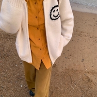 Smiley Face Loose Zipper Sweater  - Thumbnail 3