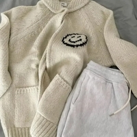 Smiley Face Loose Zipper Sweater  - Thumbnail 4