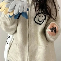 Smiley Face Loose Zipper Sweater  - Thumbnail 6