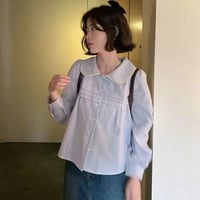 Blue Plaid Puff Long Sleeve Shirt  - Thumbnail 1