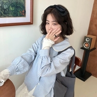 Blue Plaid Puff Long Sleeve Shirt  - Thumbnail 3