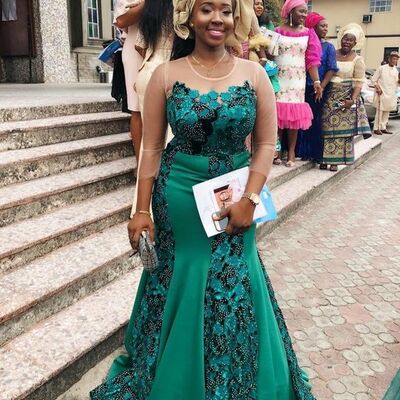 Emerald green mermaid beading lace  african prom dress evening gowns - Thumbnail 3