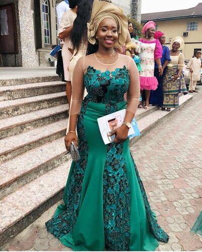 Emerald Green Mermaid Beading Lace  African Prom Dress Evening Gowns