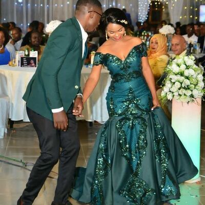 Emerald green mermaid sequins lace  african prom dress evening gowns - Thumbnail 4