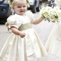 Cute Tea Length Round Neck Satin Flower Girl Dresses - Thumbnail 2