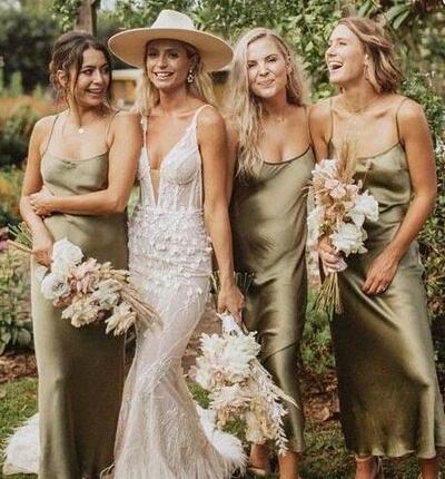 Spaghetti Straps Ankle Length Sheath Hunter Green Bridesmaid Dresses