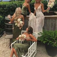 Spaghetti Straps Ankle Length Sheath Hunter Green Bridesmaid Dresses - Thumbnail 1