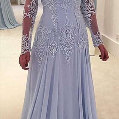 Elegant lace a-line mother-the-bride dress with long-sleeves  - Thumbnail 3
