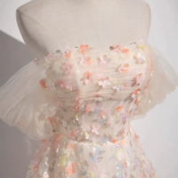 Beautiful Floor Length Sequins and Flowers Party Dress, Off the Shoulder Tulle Formal Dress KPP1584 - Thumbnail 1