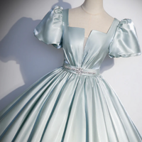Cute Satin Floor Length Prom Dress, A Line Short Sleeve Evening Party Dress KPP1585 - Thumbnail 3