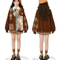 Vintage Pattern Brown Knitted Sweater Cardigan - Thumbnail 6