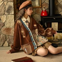 Vintage Pattern Brown Knitted Sweater Cardigan - Thumbnail 3