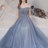Blue Evening Dress, Off Shoulder Fairy Dress, Light Luxury Socialite Dress,custom Made - Thumbnail 1