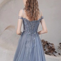 Blue Evening Dress, Off Shoulder Fairy Dress, Light Luxury Socialite Dress,custom Made - Thumbnail 2