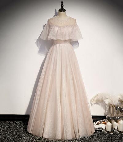 Pink Tulle Long A Line Prom Dress Pink Evening Dress