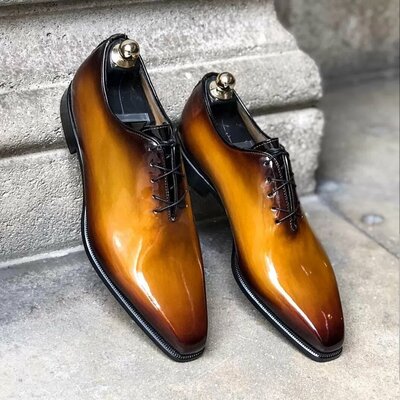 Unique brown black shade patina leather handmade men oxford dress shoes