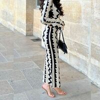 Wave Pattern Temperament Flare Sleeve Knitted Long Dress - Thumbnail 6