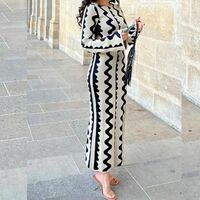 Wave Pattern Temperament Flare Sleeve Knitted Long Dress - Thumbnail 9
