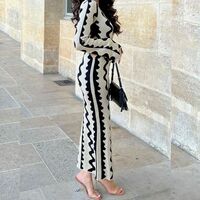 Wave Pattern Temperament Flare Sleeve Knitted Long Dress - Thumbnail 8