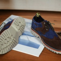 Handmade Blue & Dark Brown Suede Lace Up Rubber Sole, Dress Shoes - Thumbnail 3