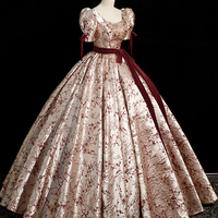 Fashion Floor-Length Printing Short Sleeve Backless Bow Sash Prom Formal Dresses - Thumbnail 2