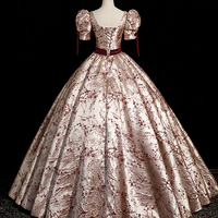 Fashion Floor-Length Printing Short Sleeve Backless Bow Sash Prom Formal Dresses - Thumbnail 3