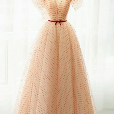 A line champagne tulle long prom dress, champagne long formal dress kpp1587