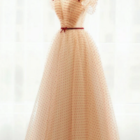 A Line Champagne Tulle Long Prom Dress, Champagne Long Formal Dress KPP1587 - Thumbnail 2