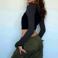 Streetwear Zipper Long Sleeve Dancing Workwear Crop Top - Thumbnail 3