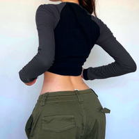 Streetwear Zipper Long Sleeve Dancing Workwear Crop Top - Thumbnail 5