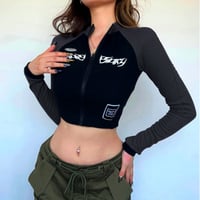 Streetwear Zipper Long Sleeve Dancing Workwear Crop Top - Thumbnail 6