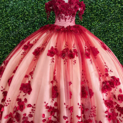 Off the shoulder red lace quinceanera dresses custom made 3d flower