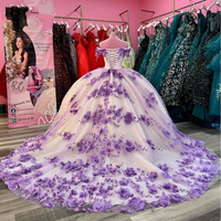 Corset Lilac Quinceanera Dresses Off Shoulder Sweet 16 Dress 3D Flowers  - Thumbnail 1