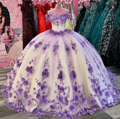 Corset Lilac Quinceanera Dresses Off Shoulder Sweet 16 Dress 3D Flowers 