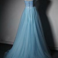 Strapless Prom Dress Blue Evening Dress Elegant Party Dress With Appliques,custom Made - Thumbnail 1