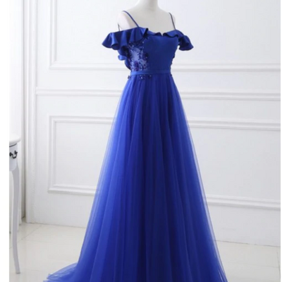 Unique,prom dressblue evening dress elegant party dress with appliques,custom made