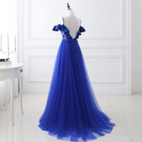 unique,prom DressBlue Evening Dress Elegant Party Dress With Appliques,custom Made - Thumbnail 1