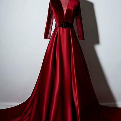 High neck sashes court train evening dress